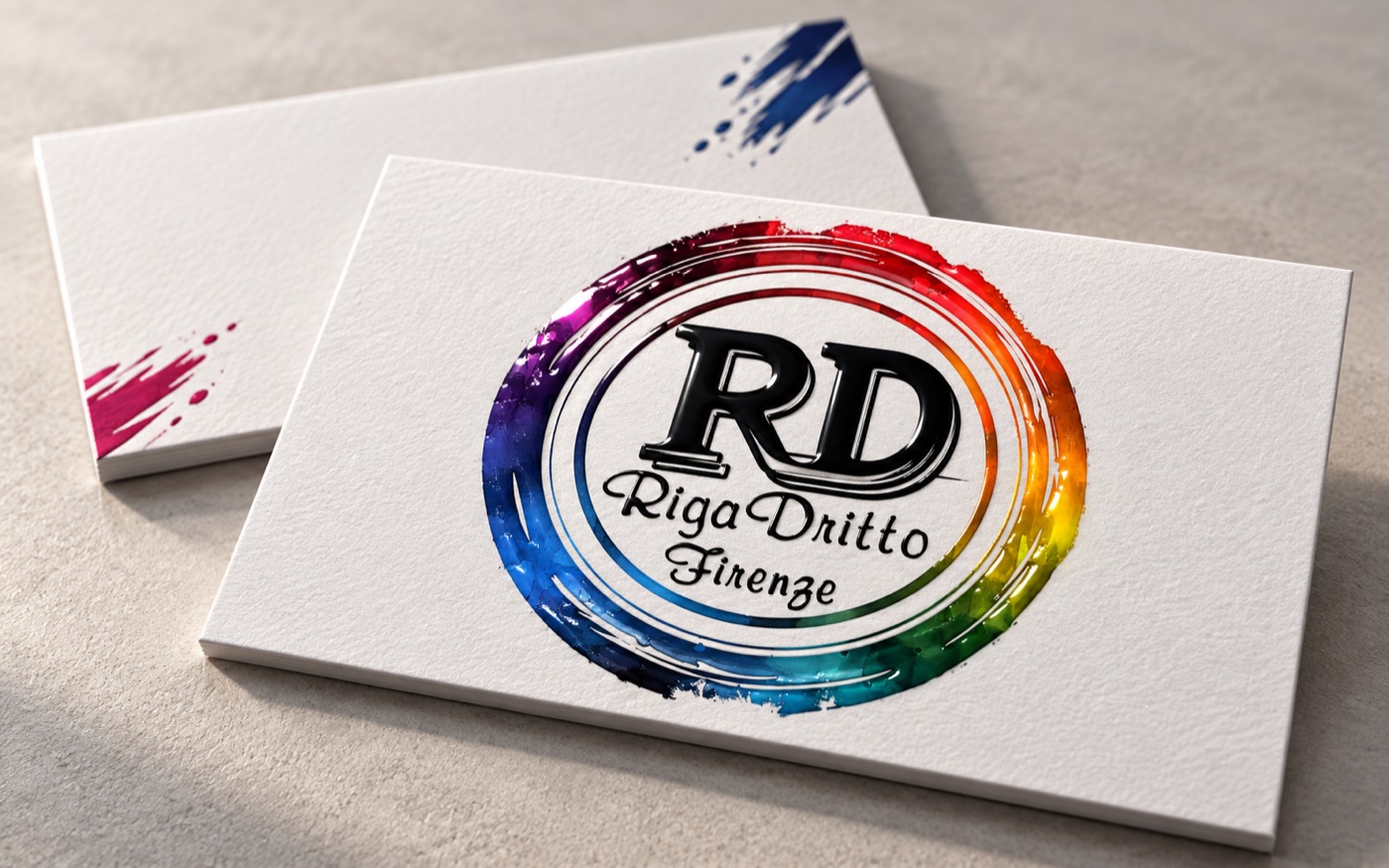 Esempio illustrativo di biglietti da visita Riga Dritto con logo in stampa UV